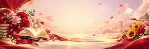Phông nền 20/11 sách vở hoa hướng dương cẩm chướng trường học - File JPG