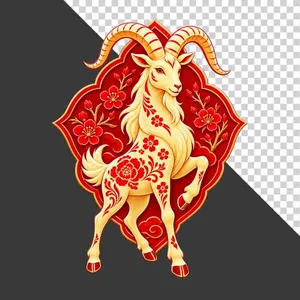 Hình ảnh chú dê vàng trang trí Tết hoa văn truyền thống - File PNG