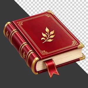 Cuốn sách đỏ đóng kín viền vàng họa tiết lá và ruy băng tri ân 20 tháng 11. File PNG
