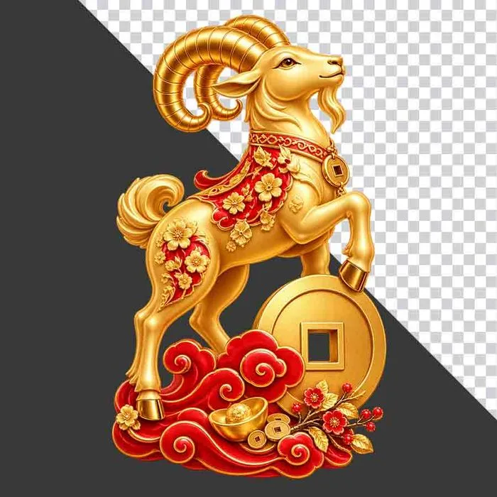 File PNG - Tượng dê vàng tài lộc phong thủy Tết