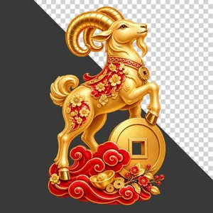 File PNG - Tượng dê vàng tài lộc phong thủy Tết