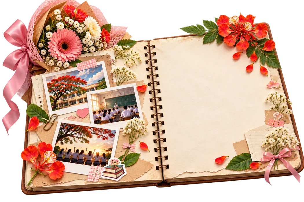 File JPG - Sổ lưu bút kỷ niệm học trò hoa phượng trường học