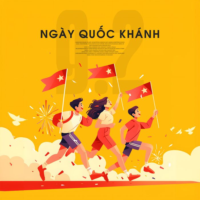 Mẫu Poster người dân cầm cờ chào mừng ngày quốc khánh  PSD 50
