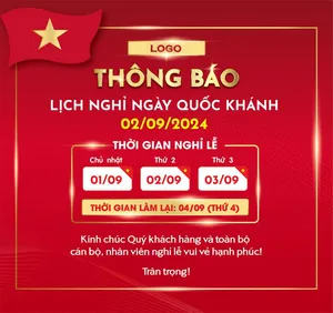 Poster thông báo nghỉ lễ ngày quốc khánh Việt Nam 2-9 nền đỏ sang trọng - File AI 027