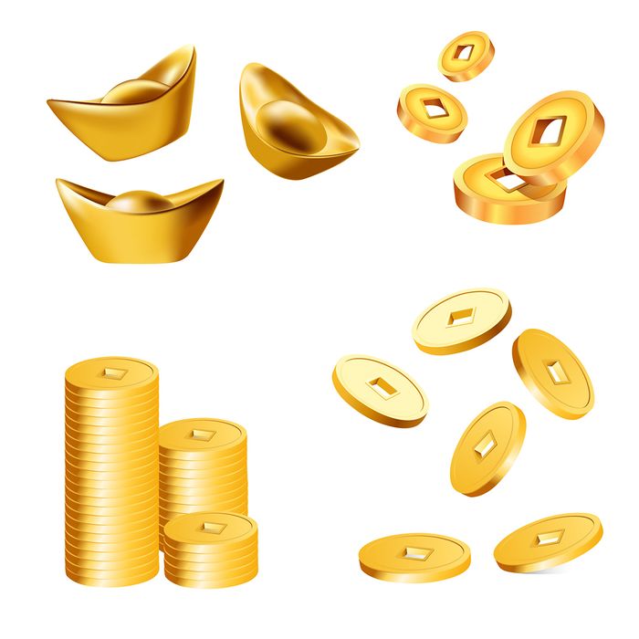 Bộ sưu tập ảnh vẽ tay thỏi vàng, tiền vàng sang trọng 3D File số 057