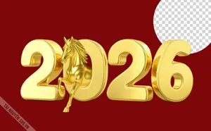 Số 2026 màu vàng  gold PNG file số 1