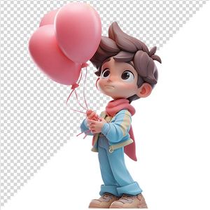 Hình ảnh bé trai cầm bóng bay vui vẻ 3D file PNG CR 824