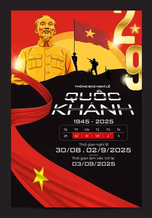 Poster thông báo nghỉ lễ ngày quốc khánh ảnh Bác Hồ màu vàng nền đen - File AI 076
