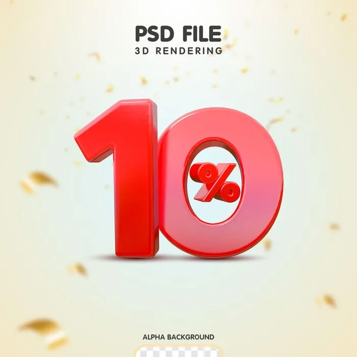 Mẫu số sale giảm giá 10% 3D màu đỏ viền trắng PNG chất lượng cao CR071