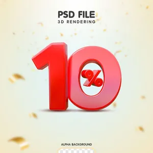 Mẫu số sale giảm giá 10% 3D màu đỏ viền trắng PNG chất lượng cao CR071