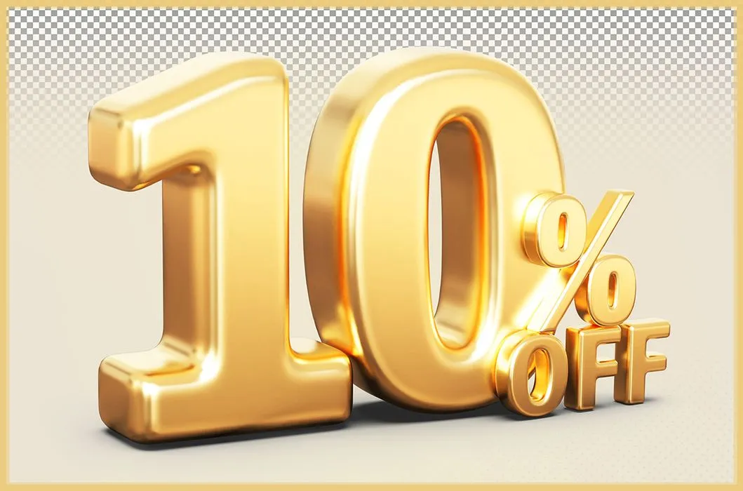 Mẫu số sale giảm giá 10% 3D màu vàng gold PNG chất lượng cao CR055