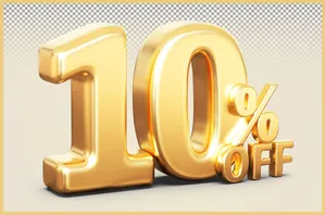 Mẫu số sale giảm giá 10% 3D màu vàng gold PNG chất lượng cao CR055