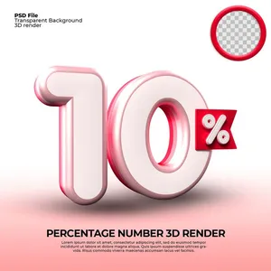 Mẫu số sale giảm giá 10% 3D màu hồng trắng , đỏ PNG chất lượng cao CR100