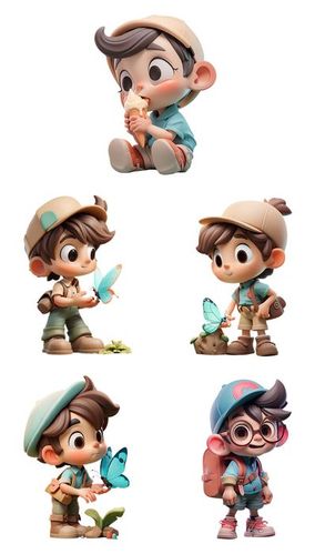 Bộ 5 Hình ảnh bé trai vui chơi khám phá 3D  file PNG CR 812