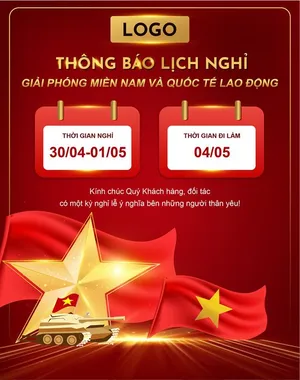 Poster thông báo nghỉ lễ chào mừng ngày giải phóng miền Nam và quốc tế lao động File AI 009