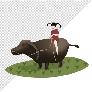 Ảnh vẽ cô bé cưỡi trâu phong cách vẽ tay file PNG 040