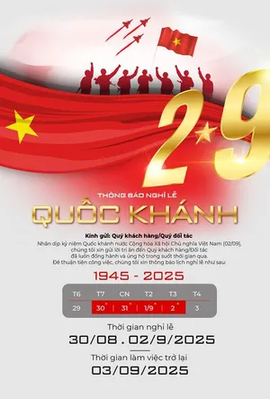 Poster thông báo nghỉ lễ ngày quốc khánh Việt Nam 2-9 chữ vàng gold sang trọng - File AI 033