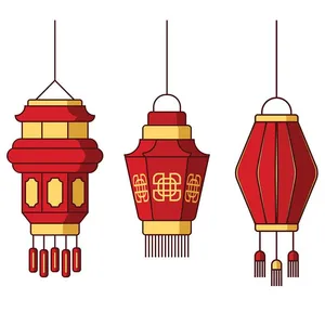 Ảnh minh họa 3 đèn lồng đỏ phong cách trung hoa nổi bật vector file AI CR022