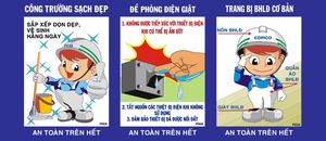 Bảng vệ sinh công trường - đề phòng điện giật - trang bị bảo hộ lao động cơ bản - an toàn là trên hết file vector coreldraw