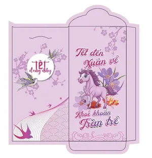 Bao Lì Xì Tết Bính Ngọ Hồng Tím, Hình Ngựa Hoạt Hình Đáng Yêu