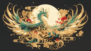 Mẫu ảnh minh họa chim phượng hoàng ngũ sắc phong cách trung hoa vector CR055