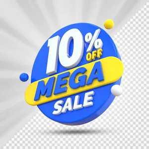 Mẫu số sale giảm giá 10% 3D màu trắng nền xanh PNG chất lượng cao CR114