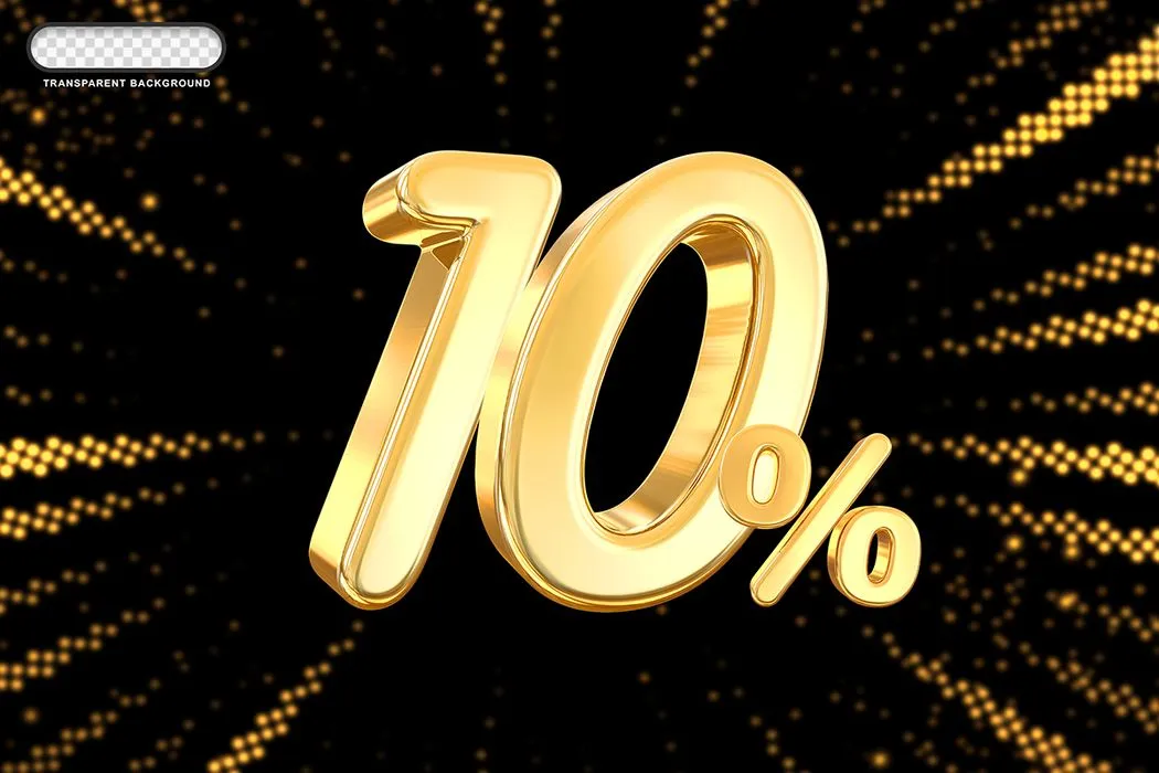 Mẫu số sale giảm giá 10% 3D màu vàng PNG chất lượng cao CR122