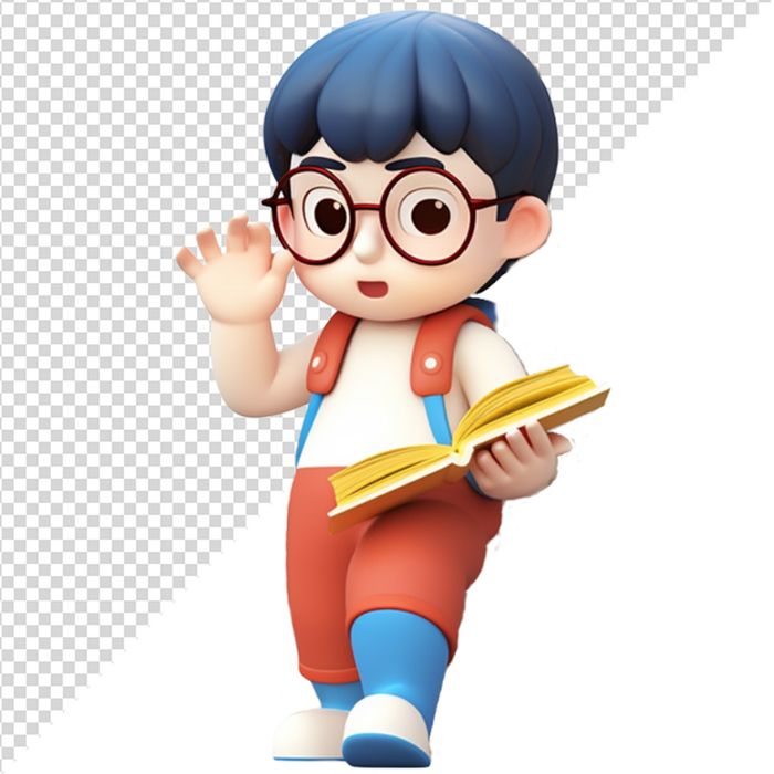 Hình ảnh bé trai cầm sách 3D vui vẻ tới trường file PNG CR 804