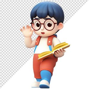 Hình ảnh bé trai cầm sách 3D vui vẻ tới trường file PNG CR 804
