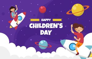 Mẫu banner trẻ vui chơi dễ thương ngoài vũ trụ mừng ngày lễ của trẻ - CR1114