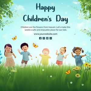 Mẫu poster trẻ em vui tươi trên đồng cỏ ngày lễ thiếu nhi - CR880