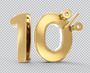 Mẫu số sale giảm giá 10% 3D màu vàng gold PNG chất lượng cao CR064
