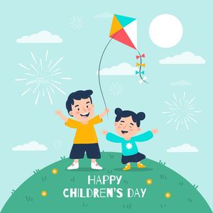 Mẫu poster trẻ vui chơi trên đồng cỏ thả diều ngày lễ của trẻ - CR1055