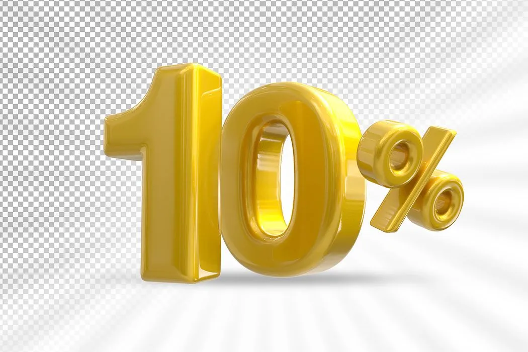 Mẫu số sale giảm giá 10% 3D màu vàng gold sang trọng PNG CR132