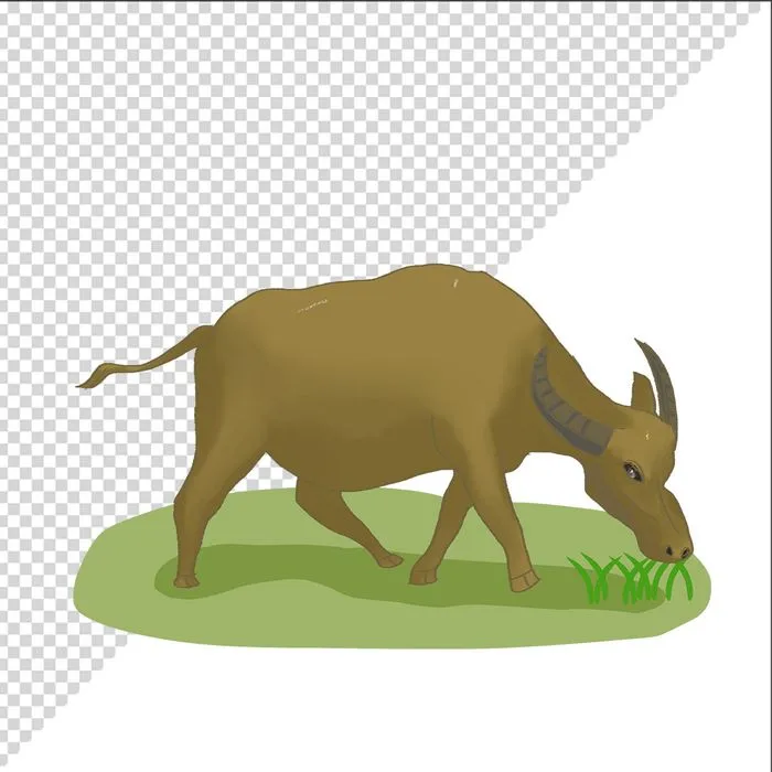Ảnh vẽ con trâu ăn cỏ phong cách vẽ tay file PNG 041