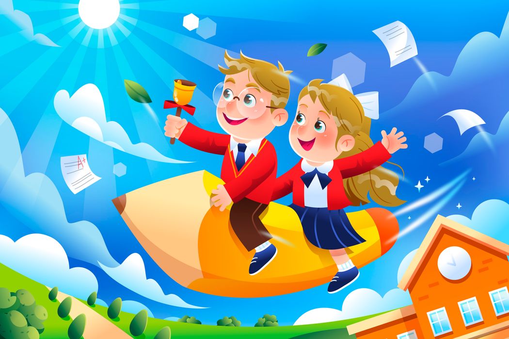 Mẫu background trẻ em vui chơi cưỡi trên bút chì vector - CR873