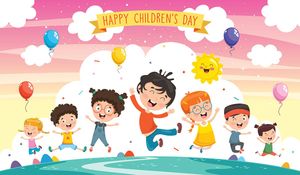 Mẫu banner trẻ vui chơi với nhau mừng ngày lễ của trẻ vector CR652
