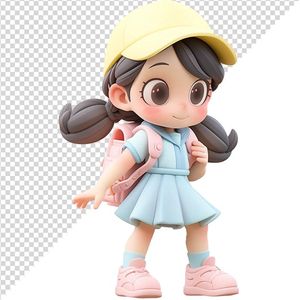 Hình ảnh bé gái đeo cặp sách dễ thương 3D file PNG CR 828