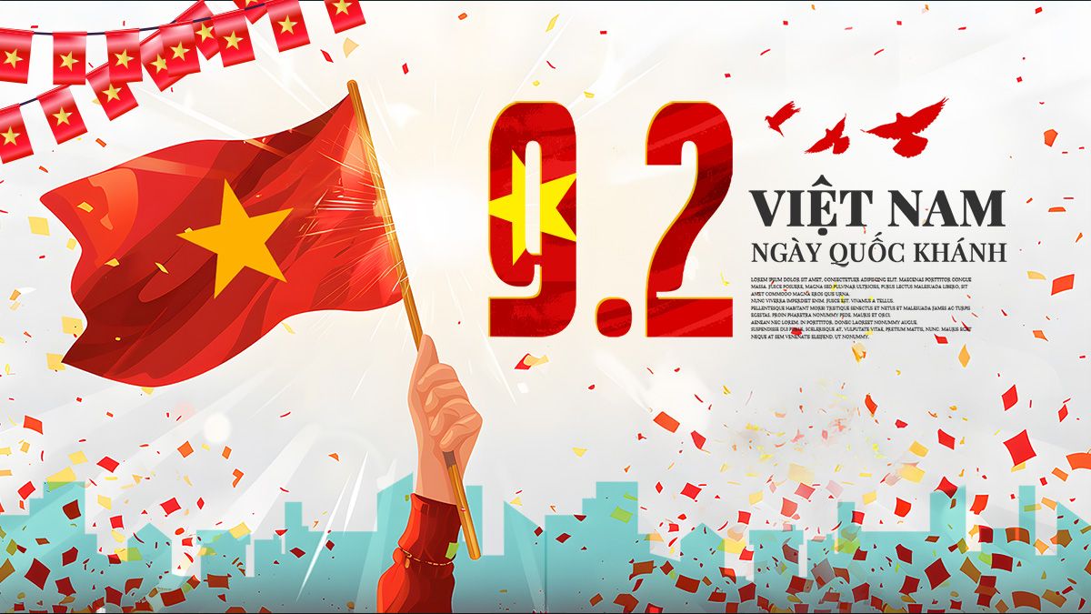 Banner Tay cờ Việt Nam đang tung bay, mang đậm tinh thần dân tộc mừng ngày 2-9 PSD 30