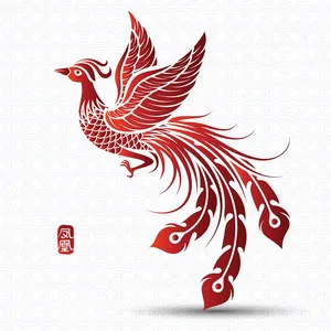 Mẫu hoa văn phượng hoàng màu đen vector CR006