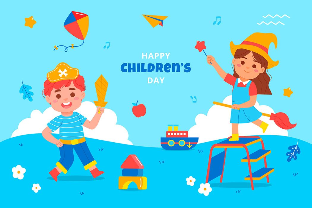 Mẫu banner, background trẻ đóng kịch mừng ngày quốc tế thiếu nhi vector  CR603