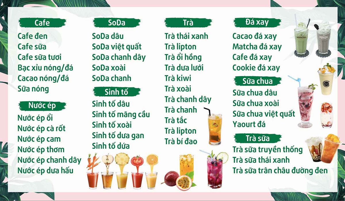 Menu tổng hợp trà sữa – sinh tố – nước ép - File Corel