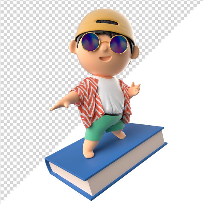 Hình ảnh bé trai đứng trên quyển sách 3D file PNG CR 806