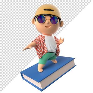 Hình ảnh bé trai đứng trên quyển sách 3D file PNG CR 806
