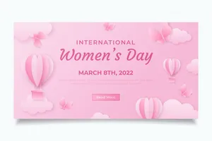 Banner 8/3 Phong Cách Cắt Giấy 3D Với Khinh Khí Cầu Và Cánh Bướm