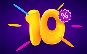 Mẫu số sale giảm giá 10% 3D màu vàng nền xanh PNG chất lượng cao CR032