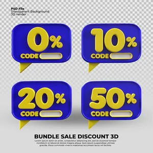 Mẫu số sale giảm giá 10%, 20%, 50%, 0% 3D màu vàng PNG chất lượng cao CR076