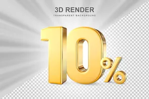 Mẫu số sale giảm giá 10% 3D màu vàng gold PNG chất lượng cao CR053