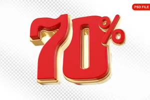 Mẫu số sale giảm giá70% 3D màu đỏ viền vàng gold PNG chất lượng cao CR048