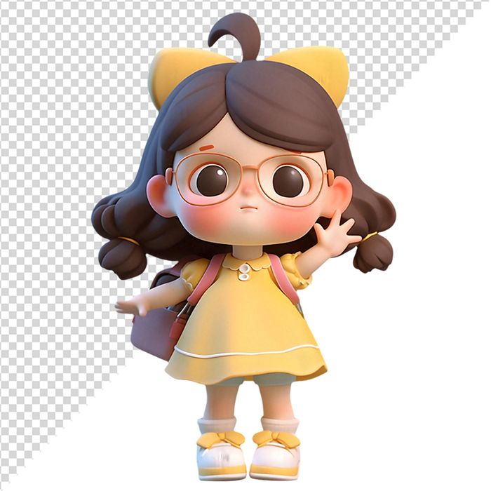 Hình ảnh bé gái đeo cặp sách vui vẻ dễ thương 3D file PNG CR 818